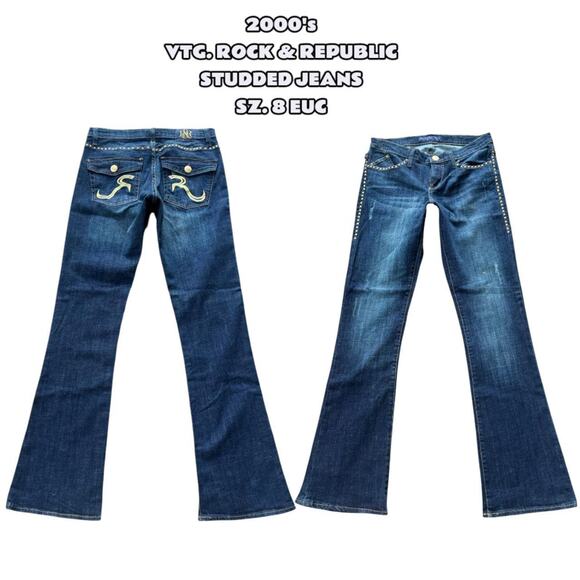 2000'S VT. ROCK & REPUBLIC DARK WASH STUDDED JEANS SZ. 8 - Picture 1 of 7